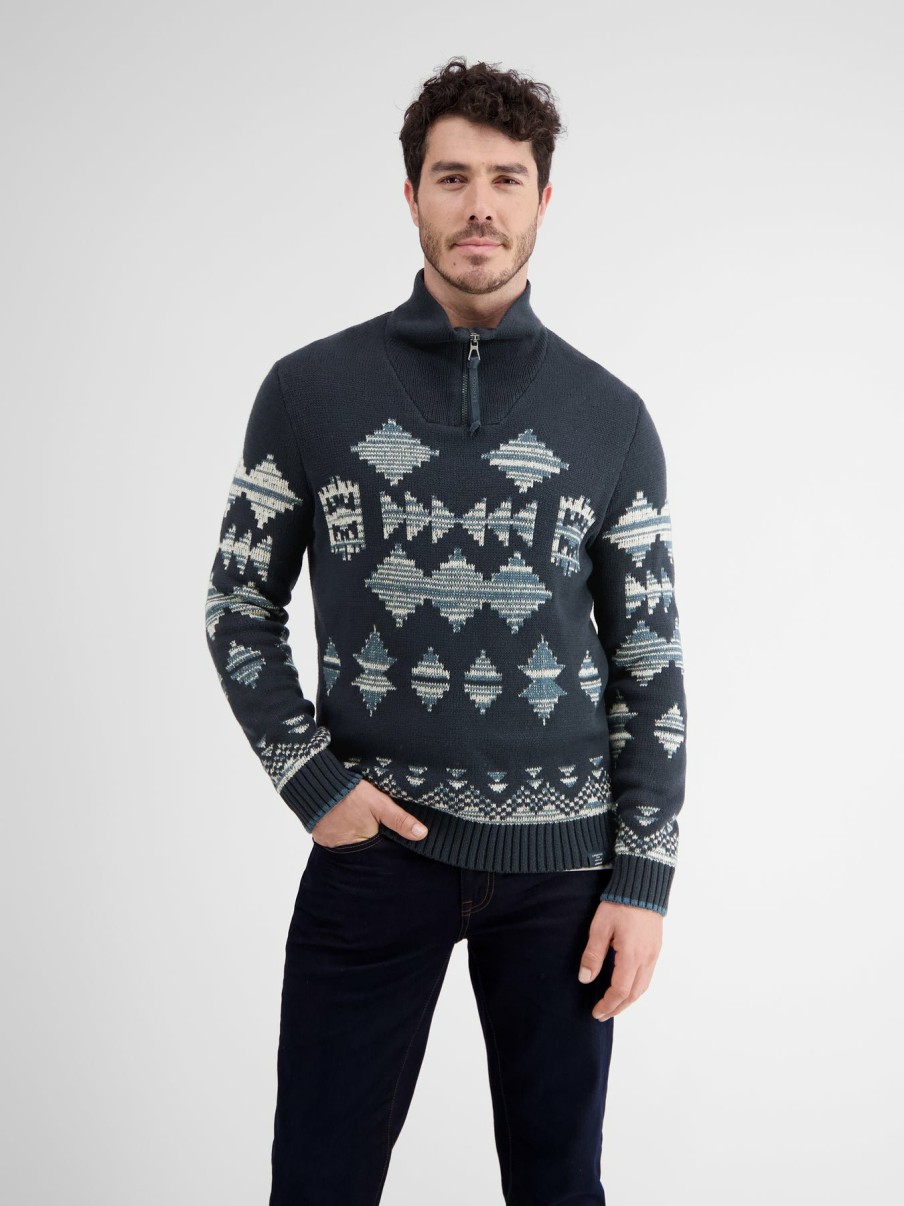 Herren LERROS | Jaquardpullover Mit Troyerkragen