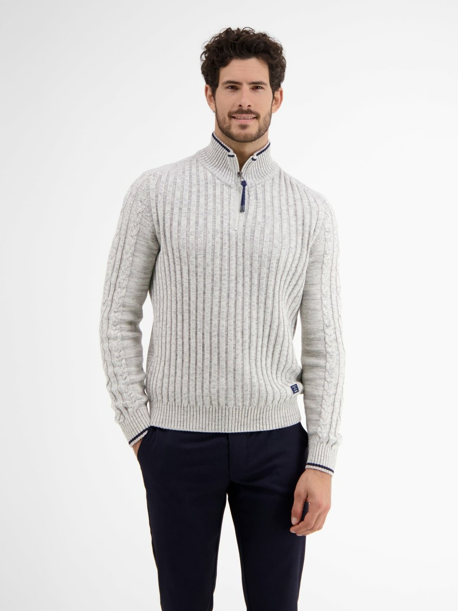 Herren LERROS | Strickpullover, Breit Gerippt Mit Stehkragen