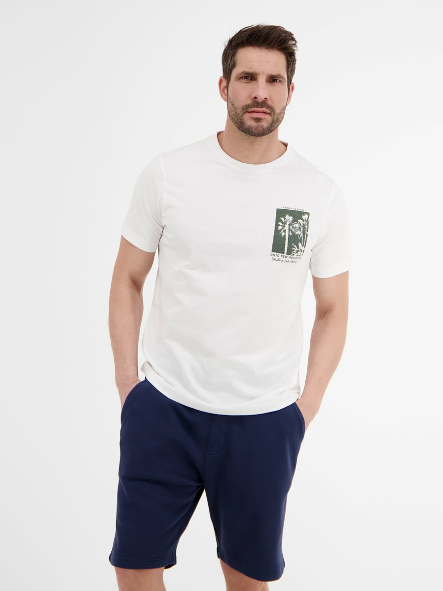 Herren LERROS | Rundhals T-Shirt Mit Dezemtem Brustprint