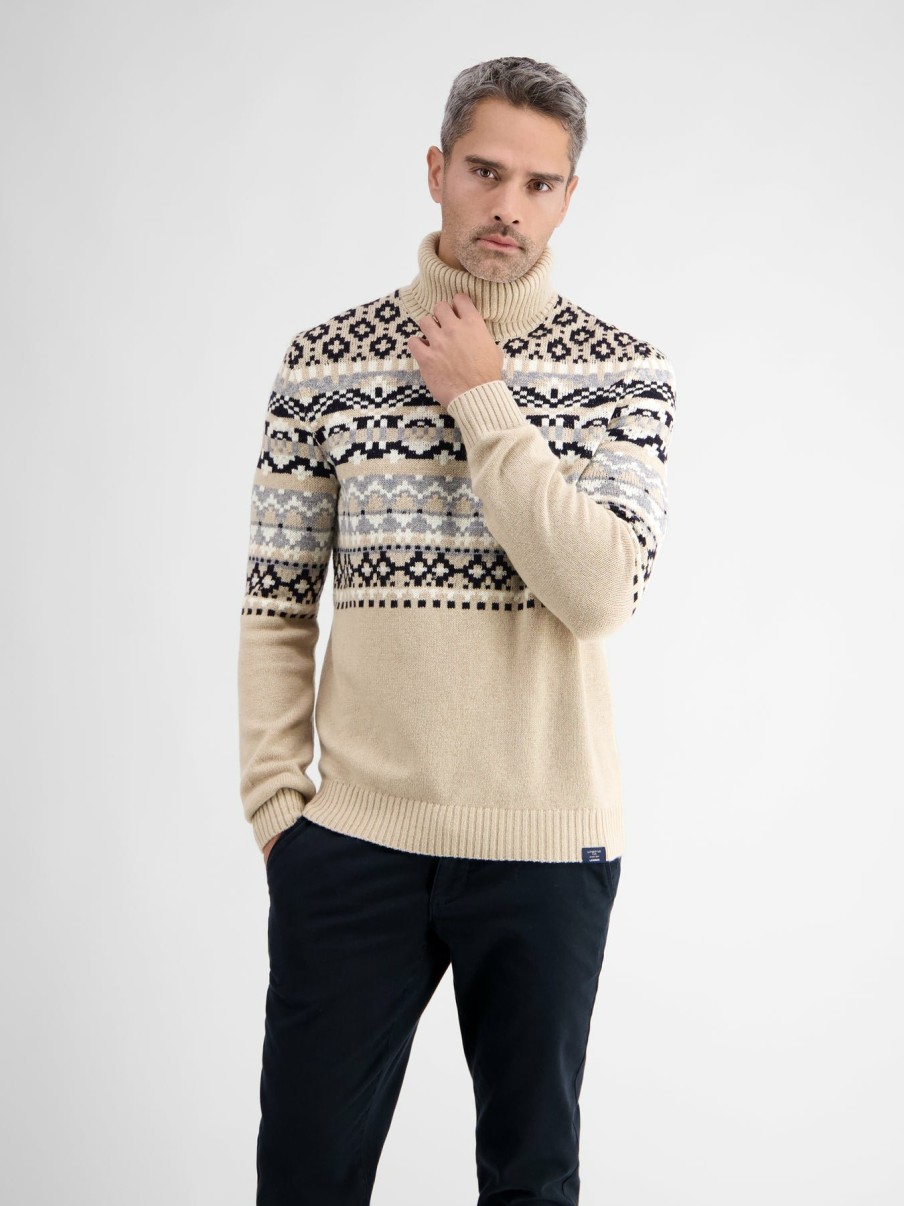 Herren LERROS | Woll-Cashmere-Jacquardpullover, Rollkragen Tender Beige Melange