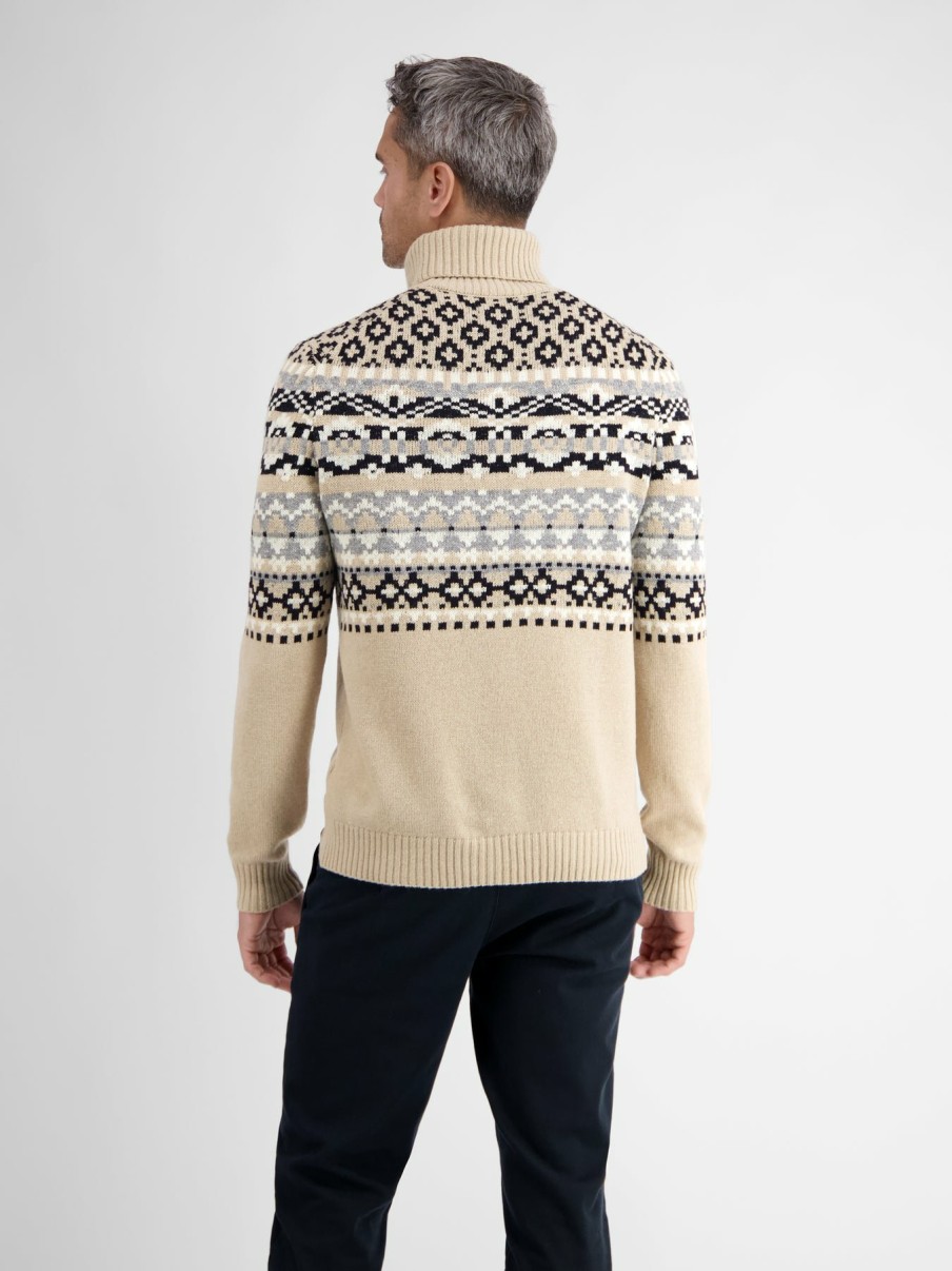 Herren LERROS | Woll-Cashmere-Jacquardpullover, Rollkragen Tender Beige Melange